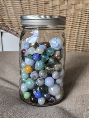 Mixed Marble Mason Jar Lot Some Uranium